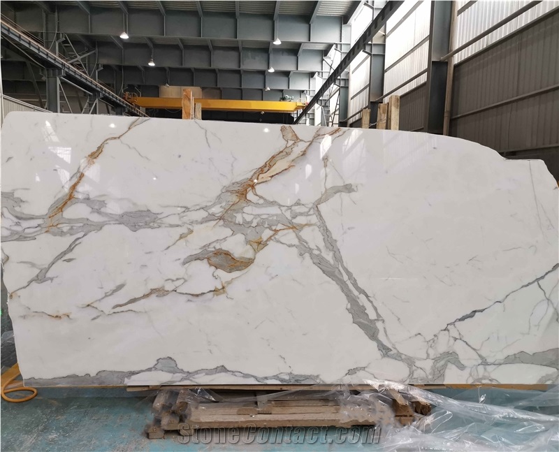Italy Calacatta Gold White Marble Slabs For Tiles Countertop
