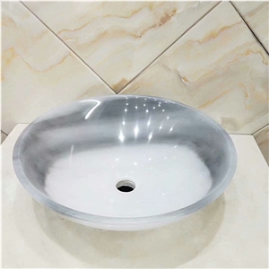 Cloudy White Marble Sink, Stone Washbasin