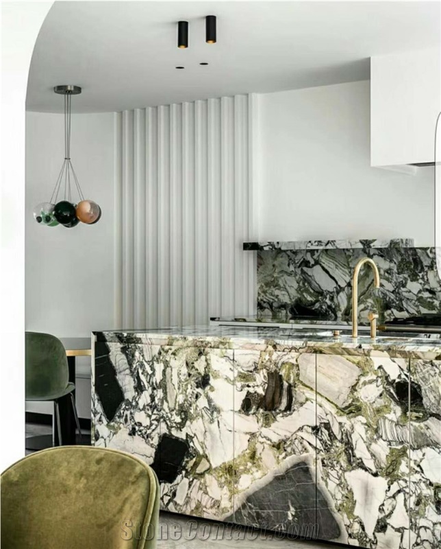 Ice Green Jade White Marble Kitchen Countertop