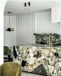 Ice Green Jade White Marble Kitchen Countertop
