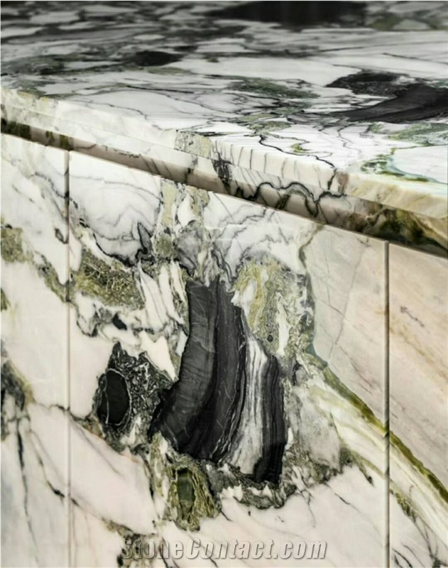 Ice Green Jade White Marble Kitchen Countertop