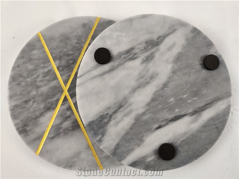 Carrara Grey Marble Round Trays for Home Decor