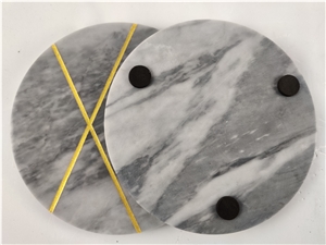 Carrara Grey Marble Round Trays for Home Decor