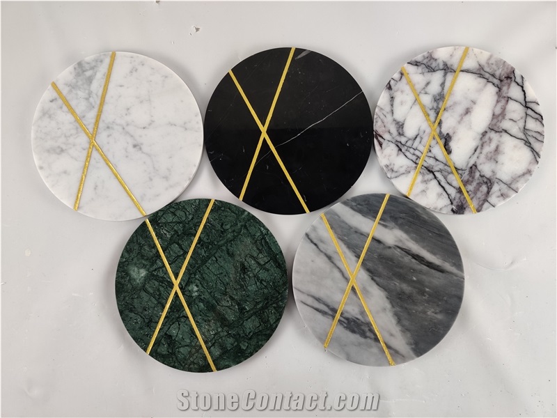 Carrara Grey Marble Round Trays for Home Decor