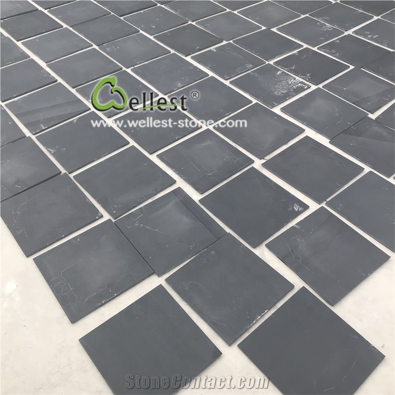 Honed Black Slate Tile for Flooring Patio Walkway