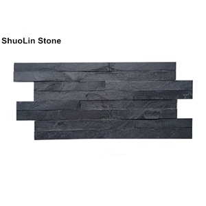 Thin Stone Cladding Black Slate 40x10cm Factory