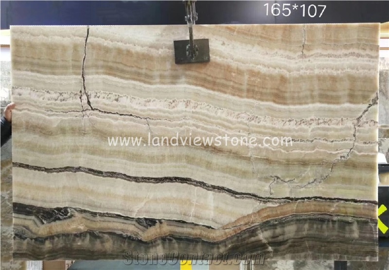 Cheap Crema Wooden Grain Onyx Slab