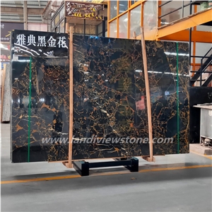 China Nero Portoro Athens Gold Black Marble Slab
