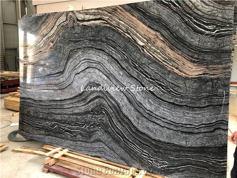 Silver Wave Kenya Black Forest Marble Slabs Tiles
