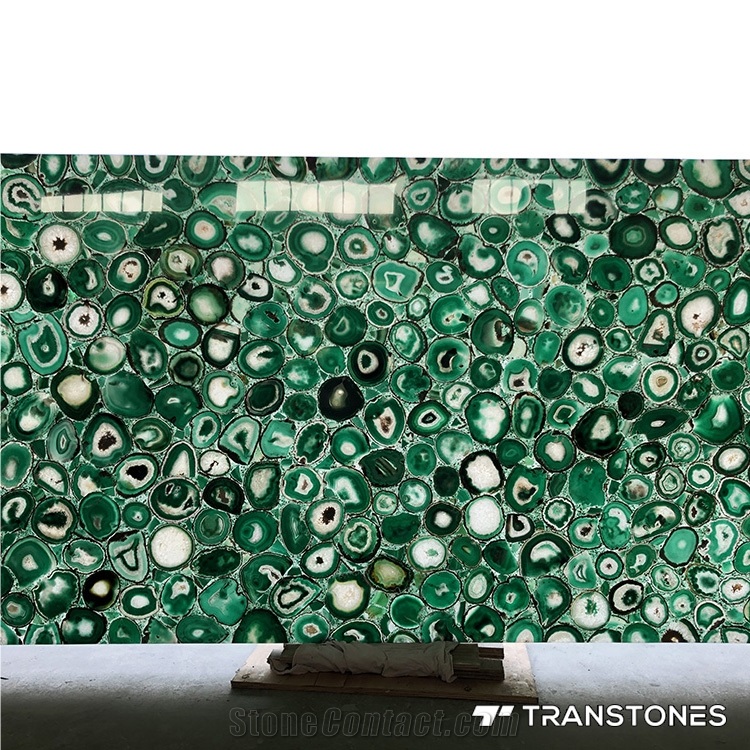 Green Polished Real Agate Wall Covering Stone