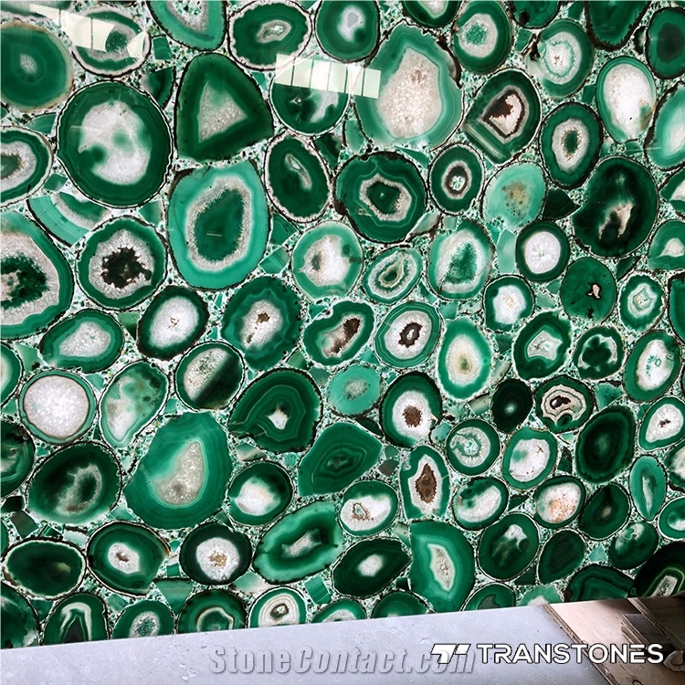 Green Polished Real Agate Wall Covering Stone