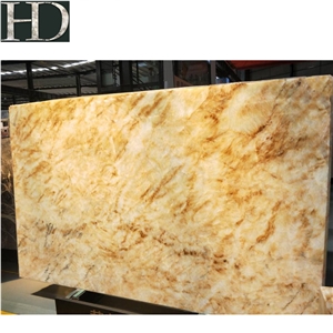 China Luxury Yellow Ice Jade Orange Onyx Slab Tile