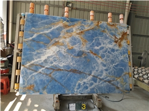 Blue Gold Ice Onyx Slabs Painted Azul Wall Tiles