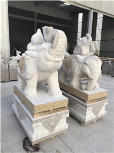 Golden Animal Elephant Statues Granite Carving