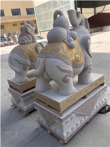 Golden Animal Elephant Statues Granite Carving