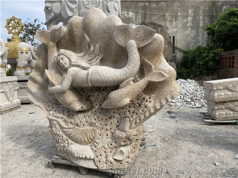 Granite Fountain Spray Water Mermaid Waterfall