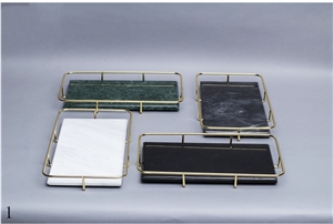 Natural Marble Metal Frame Tray Jewelry Accessorie