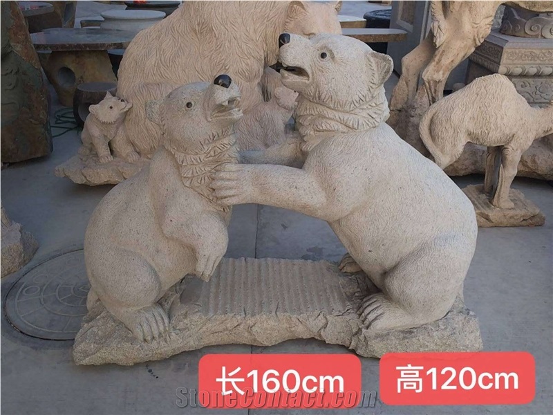 Yellow Granite Animal Sculpture Bear Carving