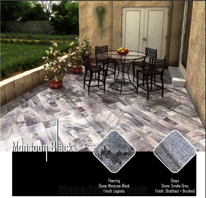 Monsoon Black Quartzite Slabs & Tiles Brushed