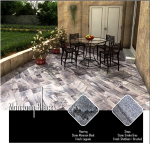 Monsoon Black Quartzite Slabs & Tiles Brushed