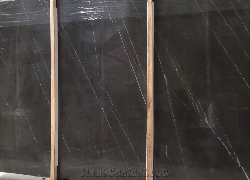 Pietra Grey Marble Black Shining Slabs Iran