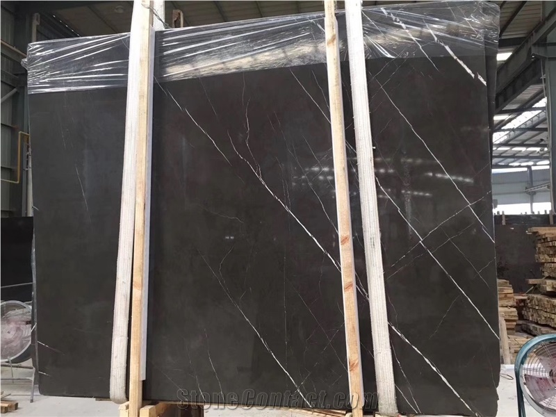Pietra Grey Marble Black Shining Slabs Iran
