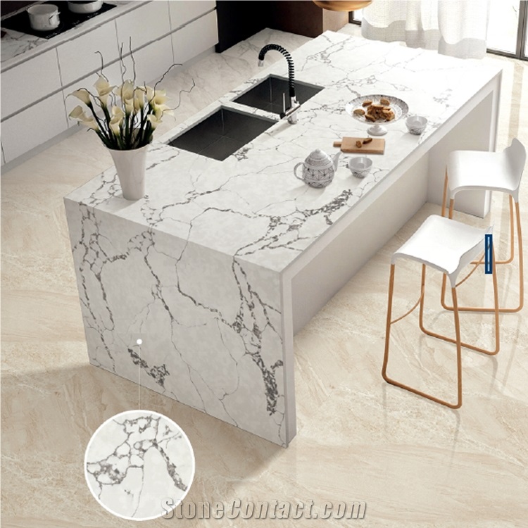 Prefabricated Kitchen White Quartz Countertops
