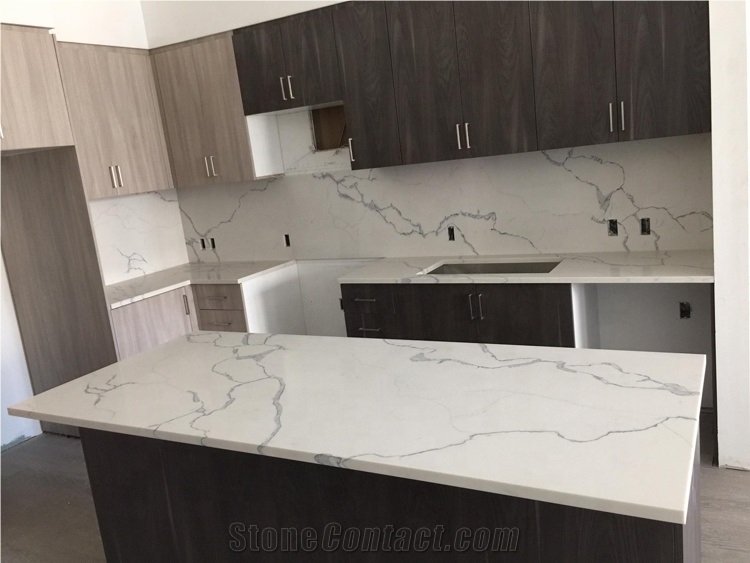 Prefabricated Kitchen White Quartz Countertops