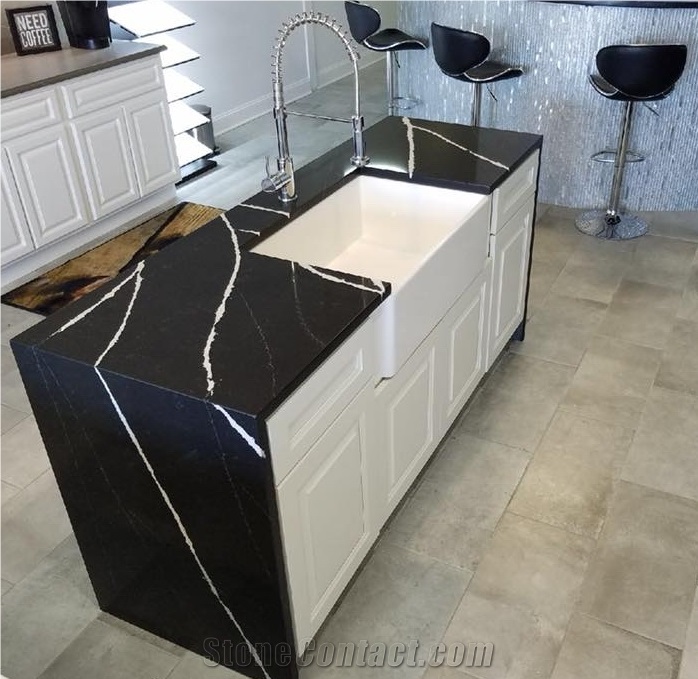 Black Marble Looking Calacatta Quartz Slabs