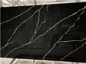 Black Quartz Slabs with White Veins