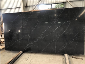 Black Quartz Slabs with White Veins
