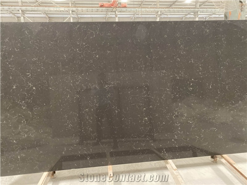 Black Quartz Slabs with White Veins