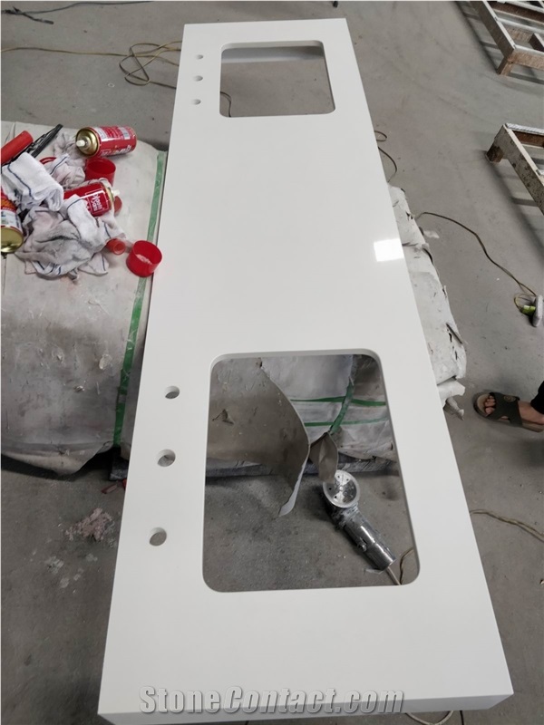 Pure White Quartz Top for Hotel Bath Vanity