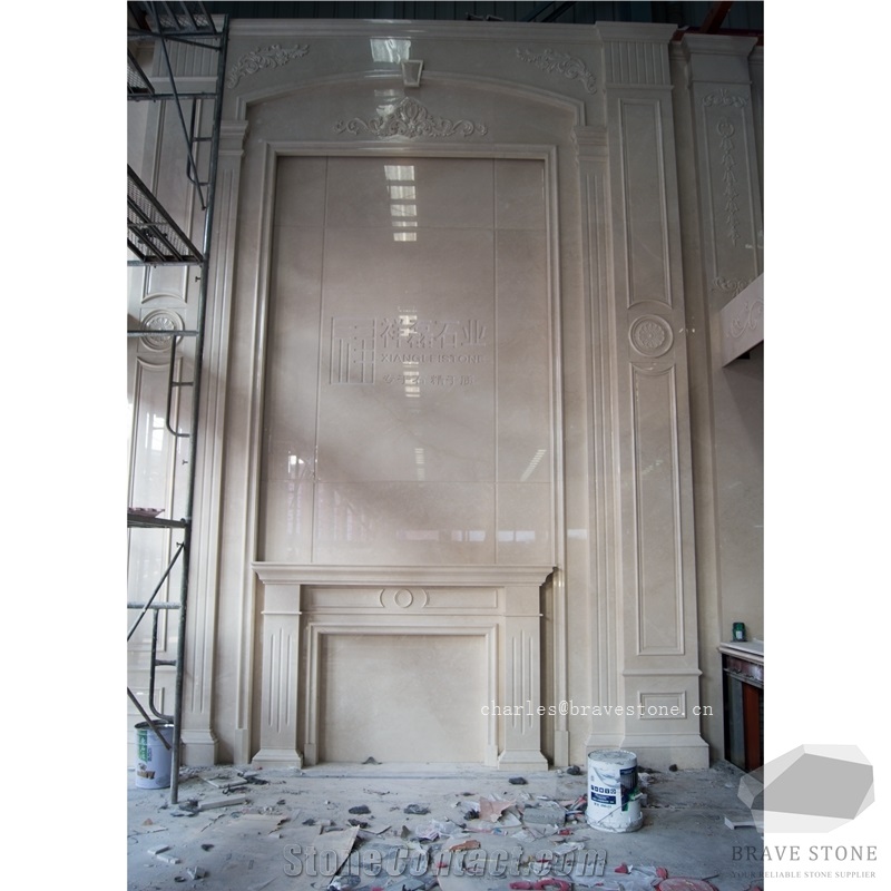 Victory Beige Marble Tile Fireplace Surround Cladding