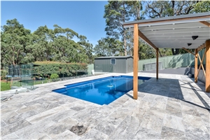 Silver Blue Travertine Pool Terrace Pattern Silver Blue Travertine Pool Terrace Pattern