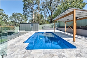 Silver Blue Travertine Pool Terrace Pattern