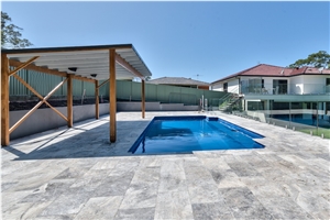 Silver Blue Travertine Pool Terrace Pattern