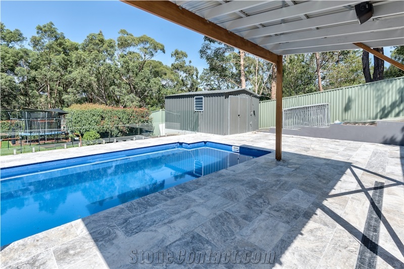 Silver Blue Travertine Pool Terrace Pattern