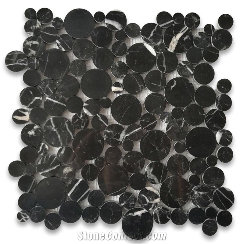 Honed Different Circles Bluestone Pebbles Mosaic