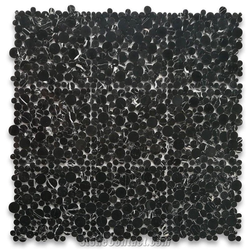 Honed Different Circles Bluestone Pebbles Mosaic