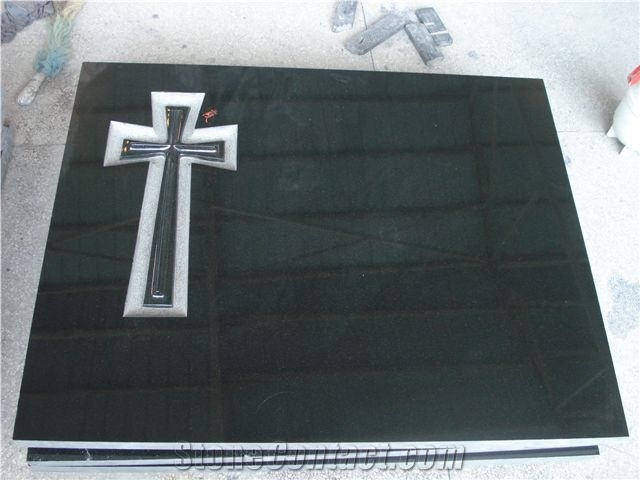 Granite Cross Tombstone and Stone Vases