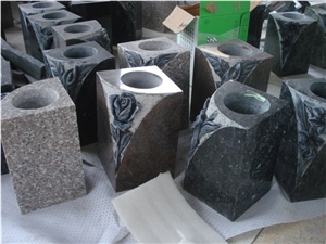 Granite Cross Tombstone and Stone Vases