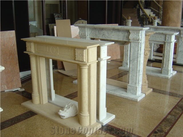 Hand Carved Indoor Marble and Limestone Fireplace