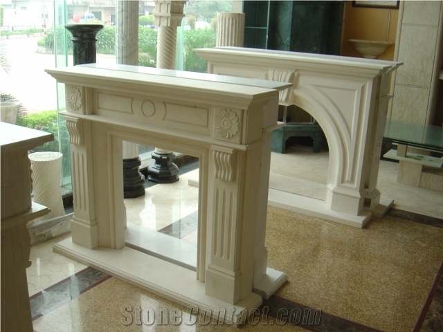 Hand Carved Indoor Marble and Limestone Fireplace