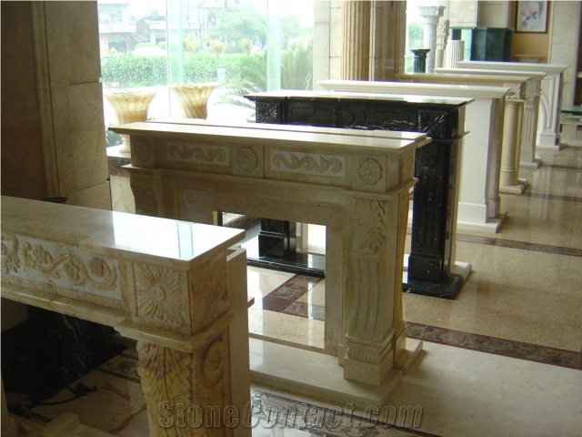Hand Carved Indoor Marble and Limestone Fireplace