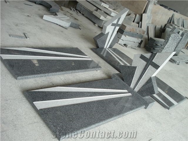 Lithuania Style Cross and Heart Granite Headstone