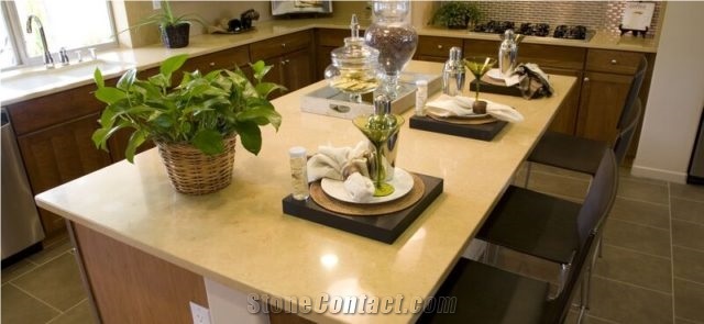 Beige Colour Quartz Kitchen Countertop