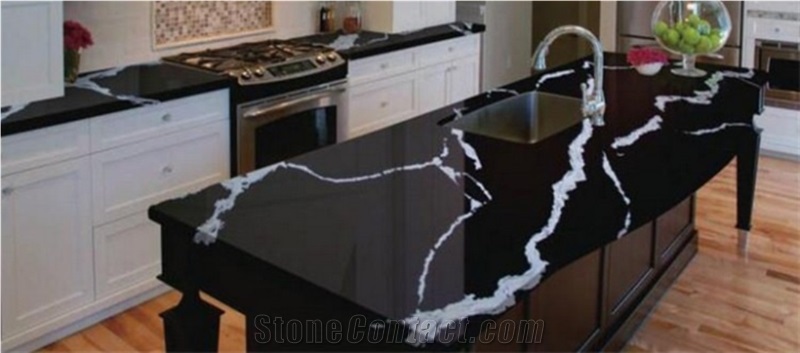 Black Calacatta Quartz Stone Kitchen Countertop