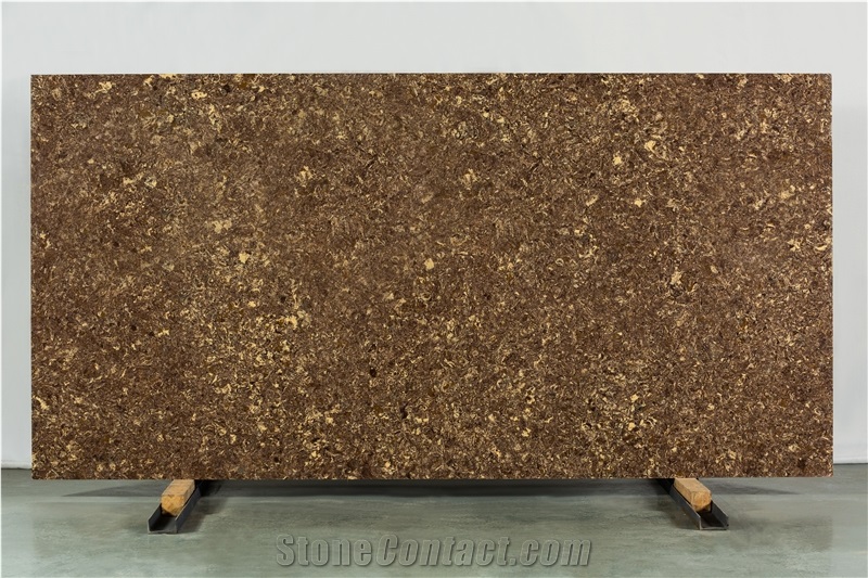 Dark Brown Platinum Particle Quartz Slab