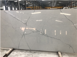 Engineered White Calacatta Quartz Slabs